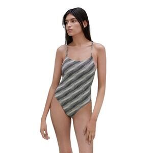 NWT Everlane Swim The String One Piece Bathing Suit in Black White Stripe Size S